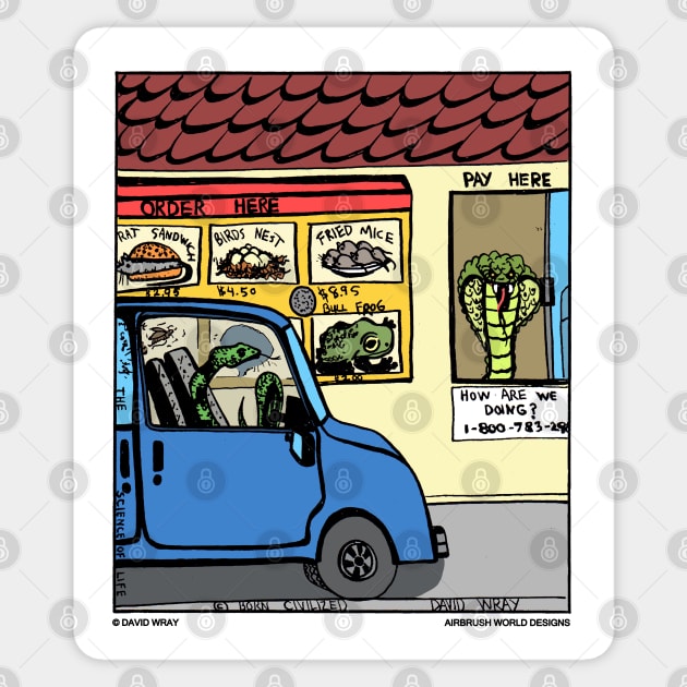 Snake Going Through The Fast Food Drive-Thru Funny Reptile Novelty Gift Sticker by Airbrush World